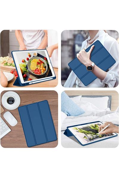 REDz Accessories Husă tip carte cu suport pentru pix pentru Apple iPad 10.2 inch 7/8/9, 2019/2020/2021, pliabilă, albastru marin