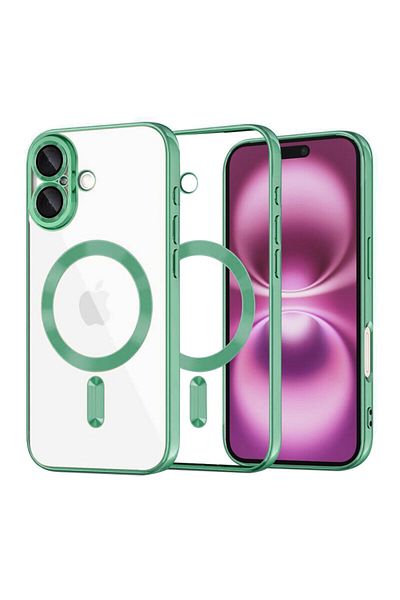 REDz Accessories Carcasă pentru iPhone 16, Luxe Armor, Magsafe, protecție cameră, silicon, transparentă, verde