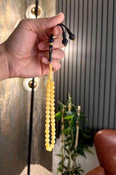 dergah tesbih Original Yellow Drop Amber Prayer Beads