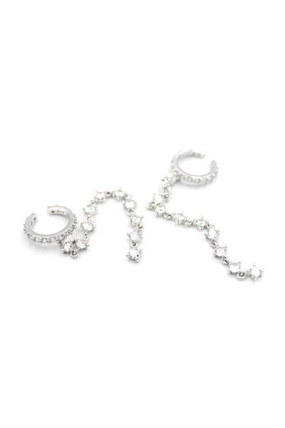 Royaleks 2 Pieces of Stoned Cartilage Earrings - Silver