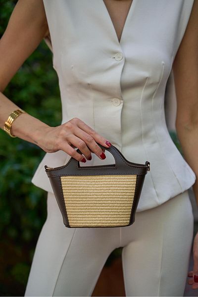Madamra Brown Straw Women's Mini Straw Detailed Crossbody Bag