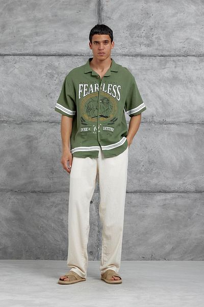 NOMARC Πράσινο πουκάμισο με στάμπα FearLess Oversize