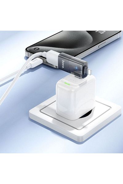 REDz Accessories Adaptor Hoco UA36E, mufă USB la Type-C și Lightning, transfer de date OTG, negru
