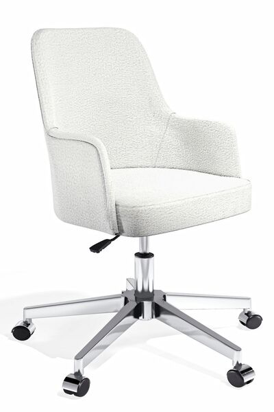 HAUSEBOX Louis Teddy Kumaş - Ofis Çalışma Sandalyesi (EKRU/KROM METAL AYAK)