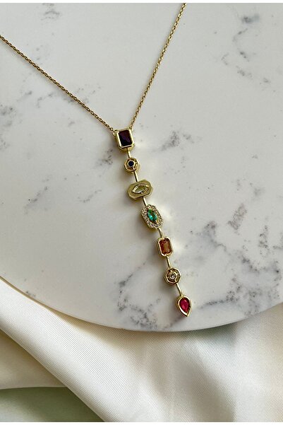 Orvix Accessories سلسلة ذهبية مسار الماء الرغيف الفرنسي متعدد الأحجار قلادة ن...