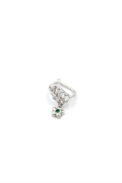 MR RZN STORE Stone Flower Cartilage Earrings - Silver