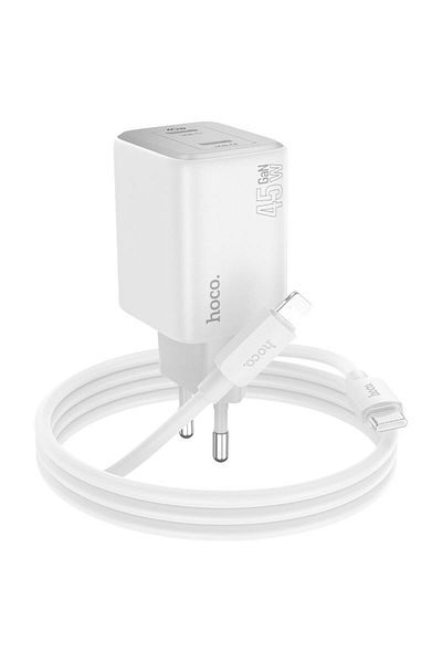 REDz Accessories Hoco N42 Adapter And Lightning Cable Set, Iphone Compatible, 45w Power, Gan Technology, White