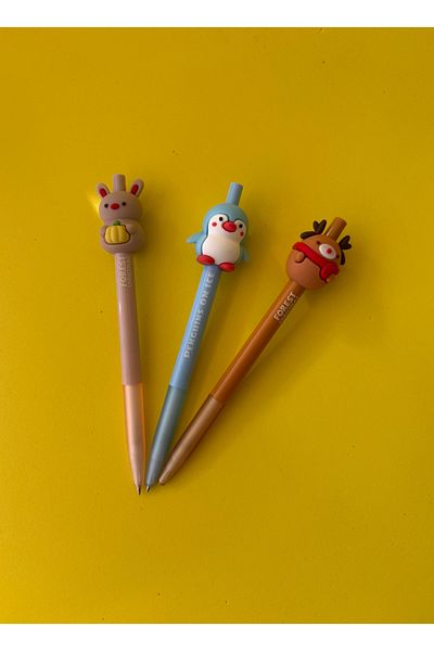 tiny wood Set of 3 Animal Figured 0.7 Tip Versatil Pens |   Cute and Fun Design Pen