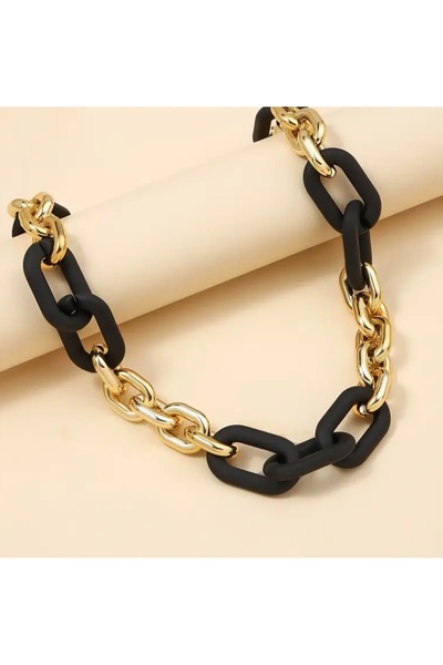 NISHPOINT SİYAH VE ALTIN RENGİ İRİ ZİNCİR KOLYE