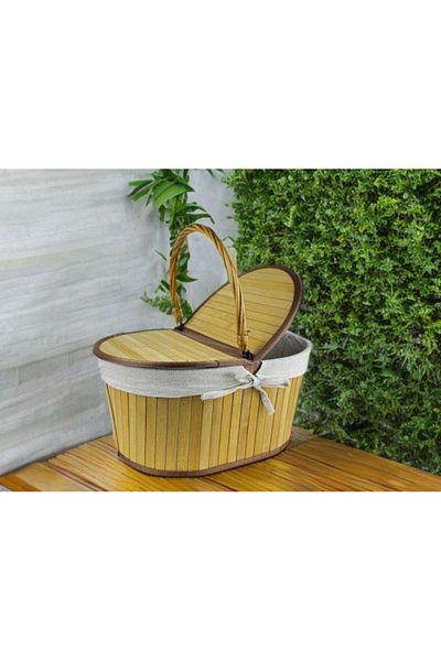 ZADA HOME Bamboo Picnic Basket Oval Single Size. 19 X 28 X 40 cm Quality Product.