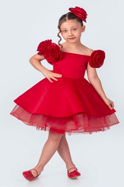 DeKuBaby Special Design Sleeves Rose Motif , Buckle , Tulle Skirts Girl's Evening Dress-Party-Birthday Dress