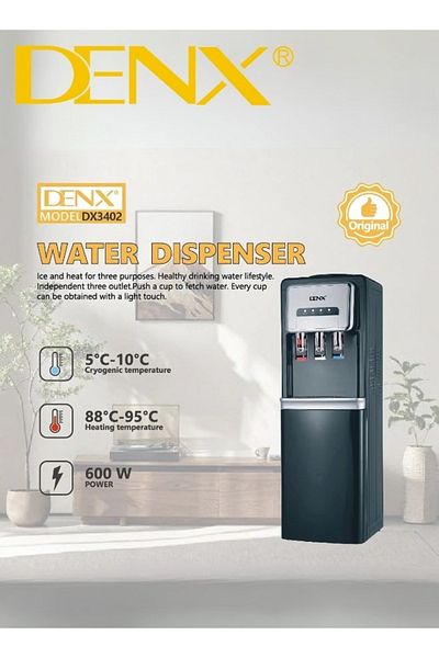 Denx موزع مياه ساخن وبارد وعادي - مصنوع من الفولاذ المقاوم للصدأ، صحي، مع قفل أمان، 600 واط