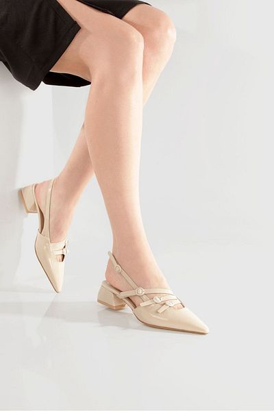 BOBx Pointed Toe Beige High Heels Shoes Low Heels Shoes Low Heels Mary Jane Shoes