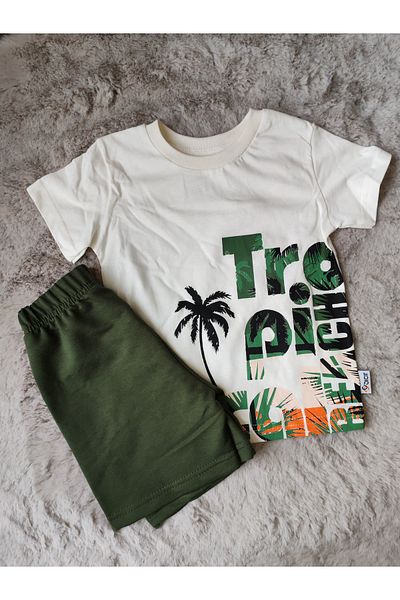 Bıcır Bicir 1-4 Years Old Boy's Trophic Bottom Top Tee-Shorts Set