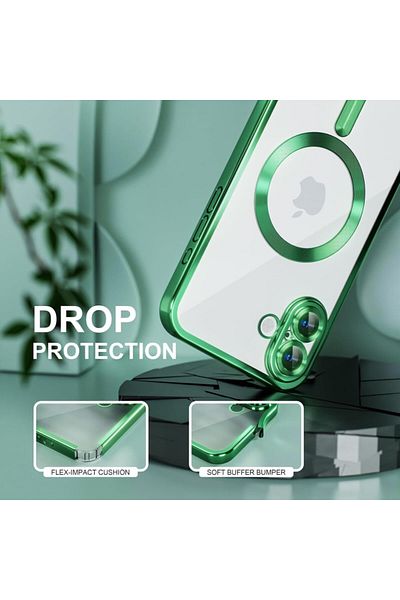 REDz Accessories Carcasă pentru iPhone 16 Plus, Luxe Armor, Magsafe, protecție cameră, silicon, transparentă, verde