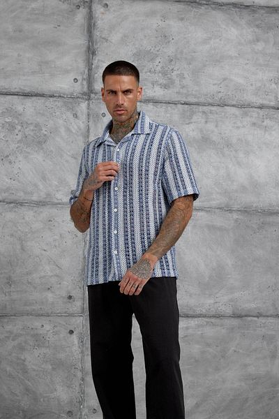 NOMARC Μπλε εκρού πλεκτό πουκάμισο oversize