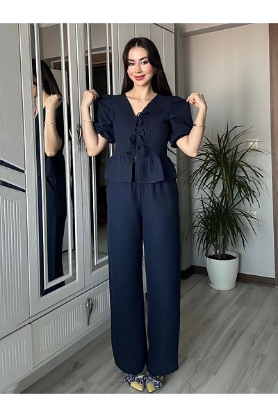 AB LOOKS Women's Front Tie Blouse and Pants Set of Two 100% Cotton Muslin Bottom Top Set