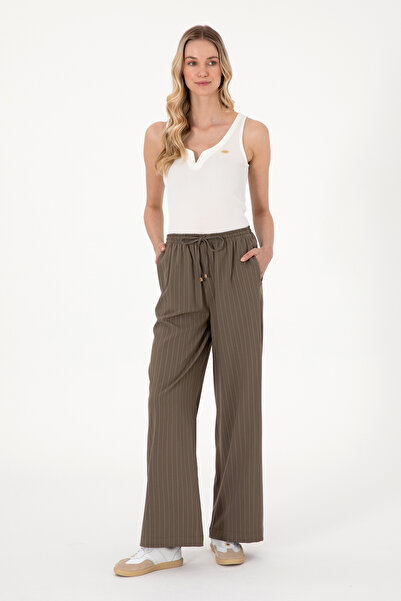 U.S. Polo Assn. Women's Mink Striped Loose Relax Fit Canvas Trousers 50309105-Vr052