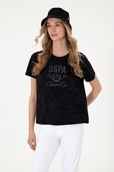 U.S. Polo Assn. Women's Black Washed Crew Neck T-Shirt 50312955-Vr046