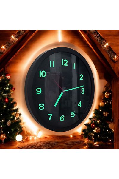 Bahat Phosphorescent 3D Embossed Numeral Plastic Black Wall Clock Diameter 30 cm