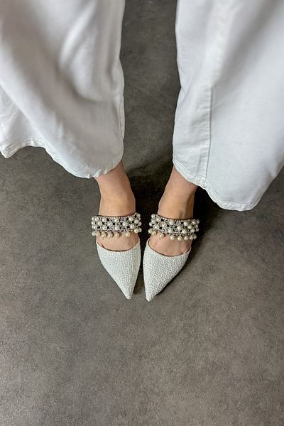 SHOEBELLAS Papuci de damă Legol White Pearl Stone