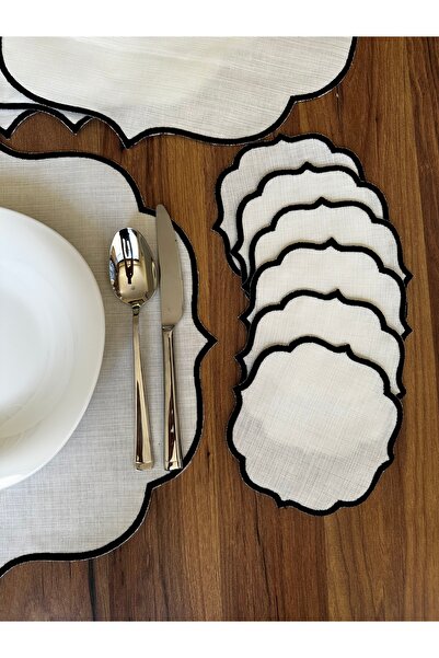 NURHAN HOME COLLECTION Чорний вишитий 12-предметний набір сервірувальних серветок для коктейлів