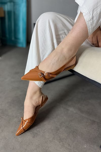 SHOEBELLAS Λεπτομερείς γυναικείες μπαλαρίνες Neasa Tan Piping