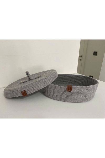 Sevdam Sepet Gray Decorative Basket, Cotton Basket, Cotton Rope, Cord Rope