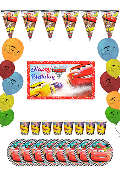 snowparty مجموعة سيارات لايتنينج ماكوين مع علم ولافتة لحفلات أعياد الميلاد مك...