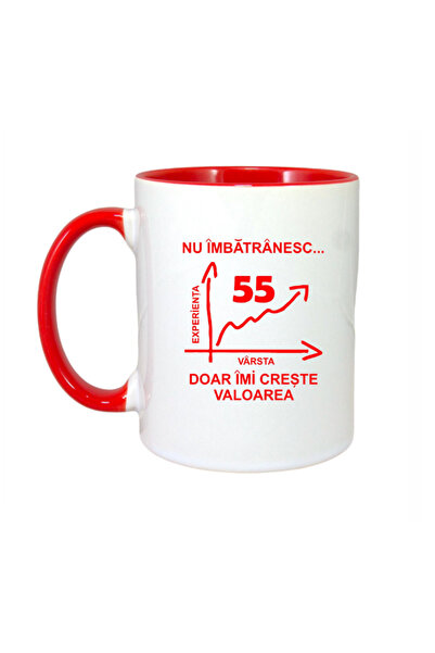 OEM Εξατομικευμένη κούπα με κόκκινη λαβή "Δεν γερνάω... 55 ετών", INOVATIX®. ...