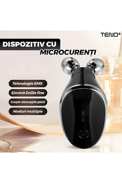 Teno Aparat pentru Tratament Facial cu Microcurenti Teno®, lifting facial 3D, suport inclus, negru