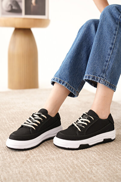 Daxtors D094 Kadın Sneaker Yüksek Taban Bağcıklı Bez Spor Ayakkabı
