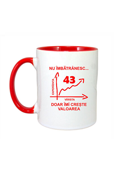 OEM Εξατομικευμένη κούπα με κόκκινη λαβή "Δεν γερνάω.... 43 ετών", INOVATIX®....