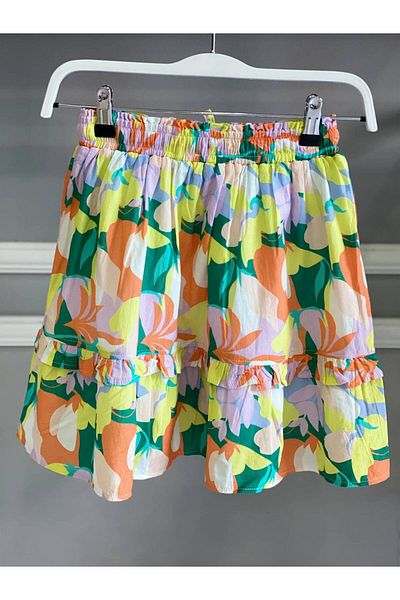 HÇ Hülya Çelik KİDSWEAR 2018 Girl's Flower Patterned 100% Cotton Skirt