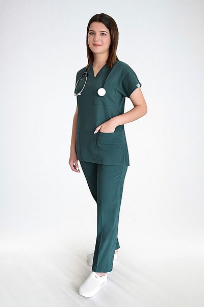 Nur Medikal Giyim Unisex Duckhead Green Cotton Lycra Men's Scrubs Surgical Uniform Doctor Nurse Suit