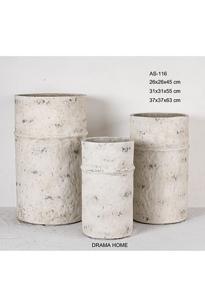 DRAMA HOME Artificial Planter and Tree Pot Set - Cylindrical Design in Gradient Grey and Black