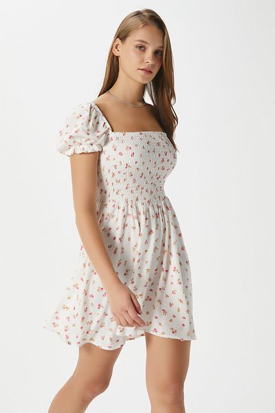 Ritnice Women's Ava Ecru Pink Floral Gipeli Viscose Dress 17870