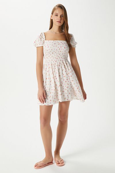 Ritnice Women's Ava Ecru Pink Floral Gipeli Viscose Dress 17870
