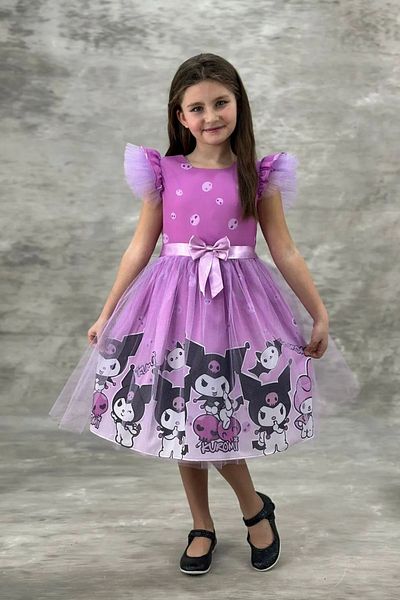 Beniizle Patterned Tulle Girl's Dress with Shoulder Detail