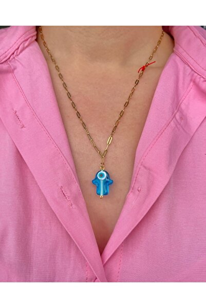 sirius jewelry 316L Çelik Zincirli Murano Hamsa Kolye