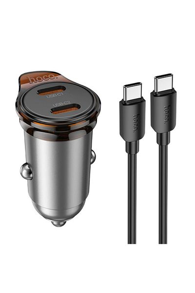 REDz Accessories Car Charging Set, Iphone 15/16 And Android, Hoco Nz16b Type-c Cable 1m, Fast Charging 45w, Gray