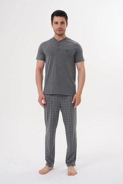 Mecit Pijama Ανδρικό σετ πιτζάμες με κοντό μανίκι με κουμπιά γιακά 90% βαμβάκι 10% βισκόζη