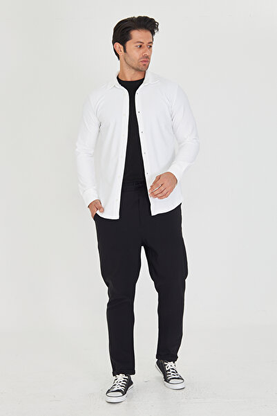 ZİNOX Ανδρικό μακρυμάνικο ύφασμα πικέ ψηλός λαιμός Κλασικό πουκάμισο λεπτό και κατάλληλο για καθημερινή χρήση