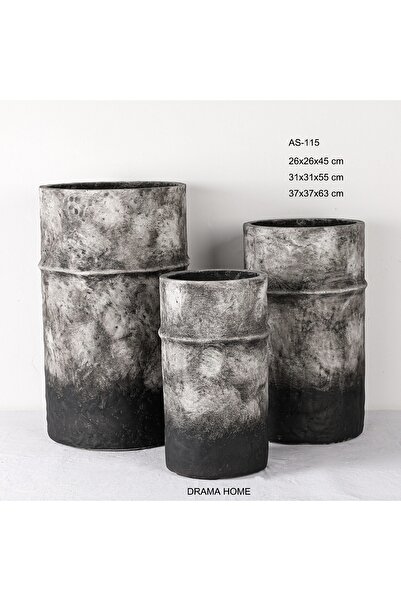 DRAMA HOME Artificial Planter and Tree Pot Set - Cylindrical Design in Gradient Grey and Black