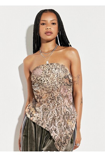 MAXLEVEL MODA Ασύμμετρη Σχεδίαση - Διάφανη Στράπλες Μπλούζα