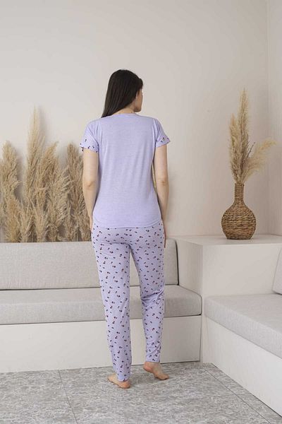Lio20 Women's Floral Patterned Viscose Short Sleeve Pajama Set-Lilac
