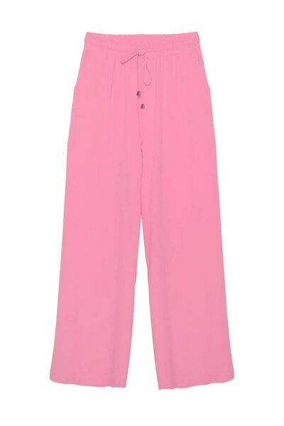 Quzu Beli Lastikli Bol Paça Pantolon Pembe