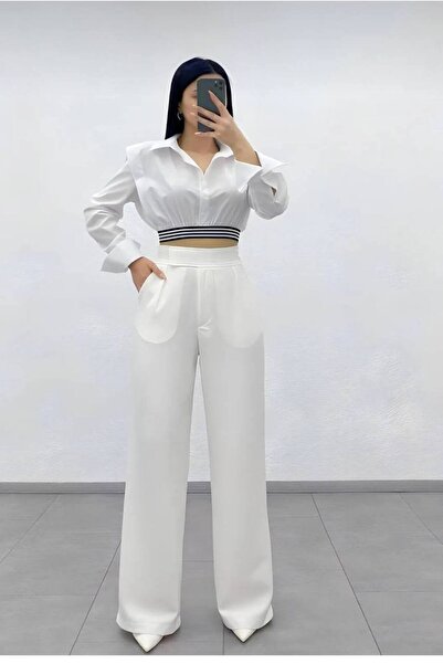 shcenco Velcro Crepe Fabric Palazzo Trousers