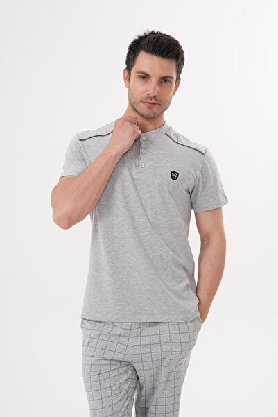 By Mecit Pijama Large Size Short Sleeve Buttoned Collar Men's Pajama Set 90% Cotton 10% Viscose