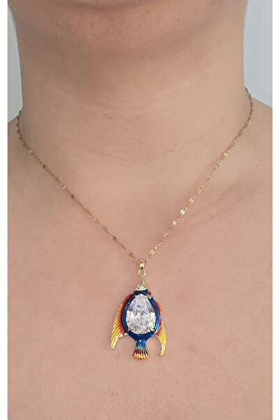 MODAMUGO Renkli Balık Figürlü Taşlı Kadın Kolye – Altın Zincirli Özel Tasarım